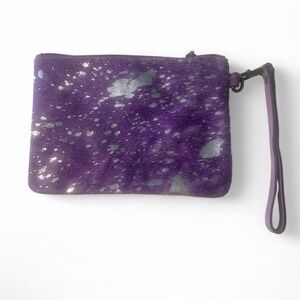 Mesa Luna Cowhide Purple and Silver Wristlet Clutch